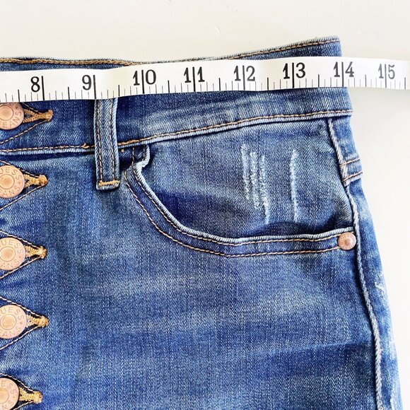 Guess Dark Blue Denim Pencil Skirt Distressed Exposed Button Fly Women’s Size 28 - Picture 3 of 8